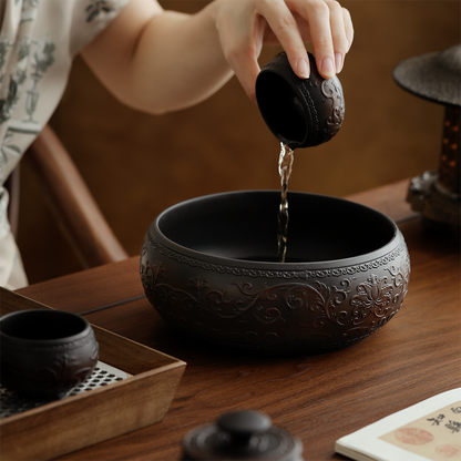 Purple Clay Tea Washer Bowl with Lotus Relief
