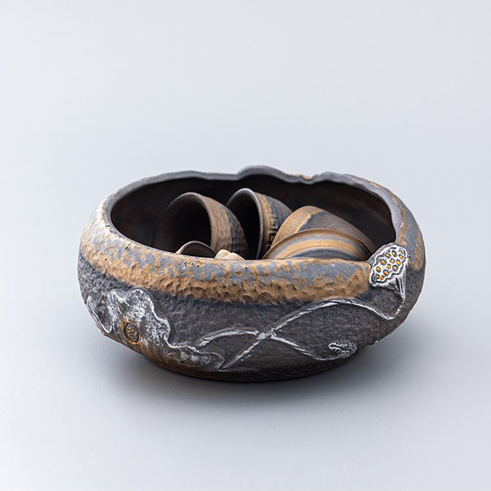 Tea Washer Coarse Pottery Lotus Gilded Glaze – 2000ml
