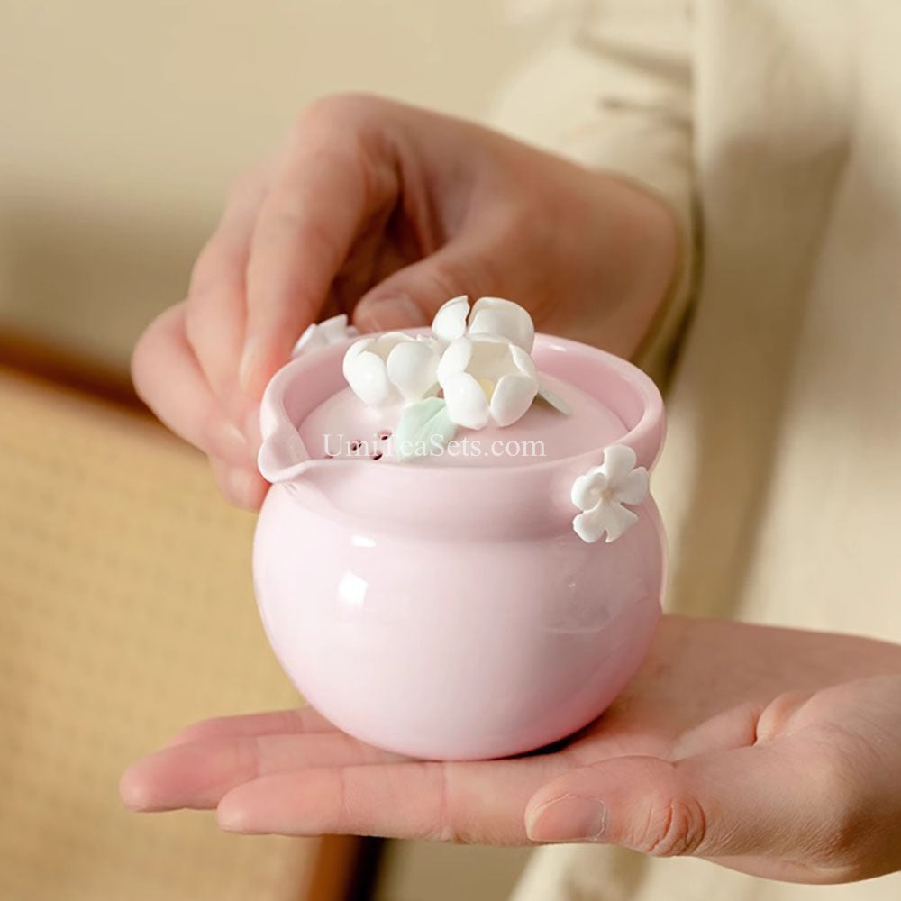 Travel Tea Set Porcelain Pink Jasmine Teapot with 2 Cups
