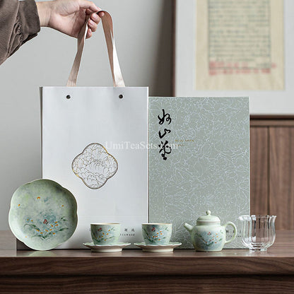 Hand-Painted Orchid Butterfly Ceramic Tea Set Gift