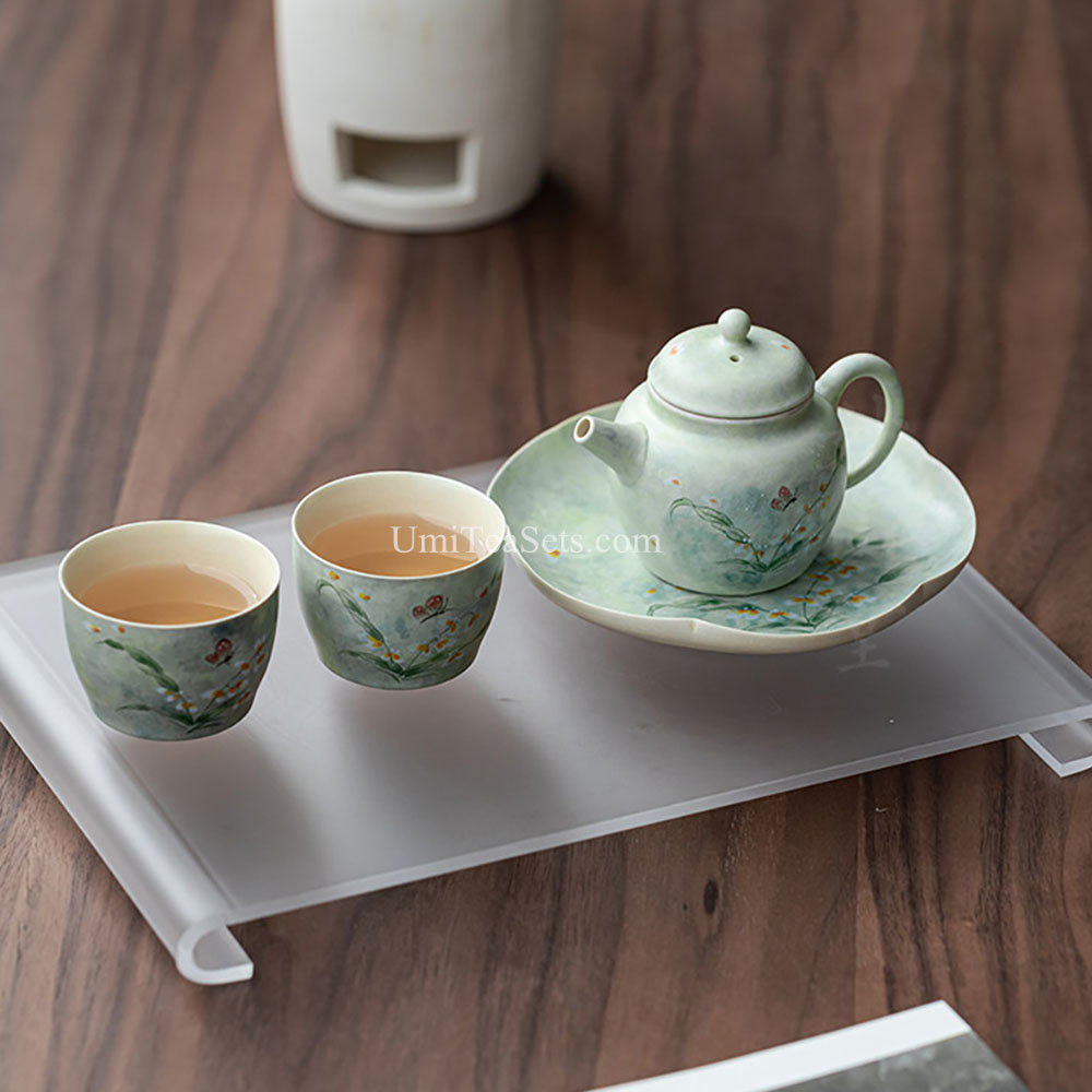 Hand-Painted Orchid Butterfly Ceramic Tea Set Gift