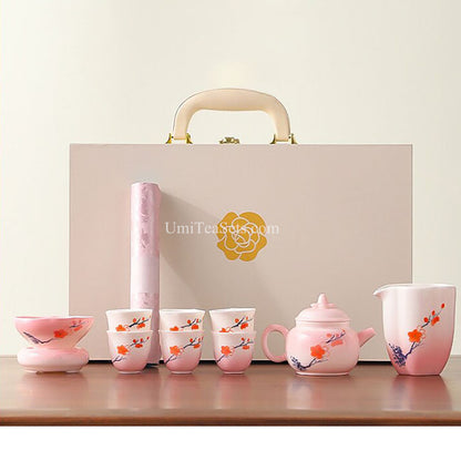 Ceramic Tea Set with Teapot, 6 Cups & Fair Cup | Pink Floral