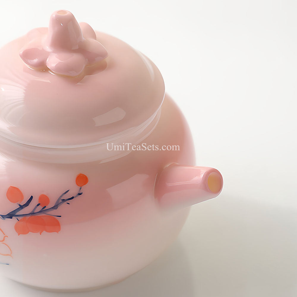 Ceramic Tea Set with Teapot, 6 Cups & Fair Cup | Pink Floral