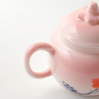 Ceramic Tea Set with Teapot, 6 Cups & Fair Cup | Pink Floral