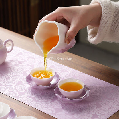 Purple Lotus Porcelain Gongfu Tea Set Gaiwan & 6 Cups