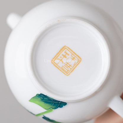 Porcelain Gongfu Tea Set Blue Hydrangea Gold Trim 6-Piece