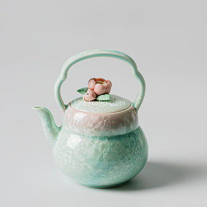 Ruyao Tea Set Pink Green Gradient Ice Crackle Glaze with Tea Pet
