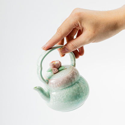 Ruyao Tea Set Pink Green Gradient Ice Crackle Glaze with Tea Pet