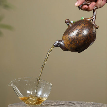 Dragon Teapot Yixing Gold Sand Clay Arhat Carved 300ml Gift