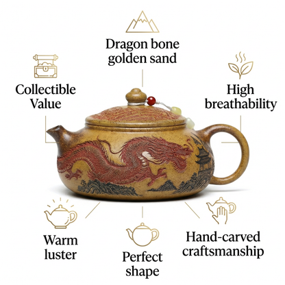 Dragon Teapot Yixing Gold Sand Clay Wood-Fired Landscape 320ml