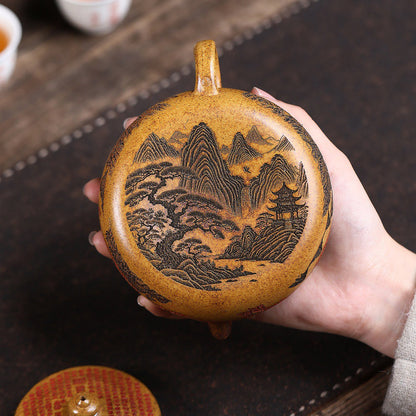 Dragon Teapot Yixing Gold Sand Clay Wood-Fired Landscape 320ml