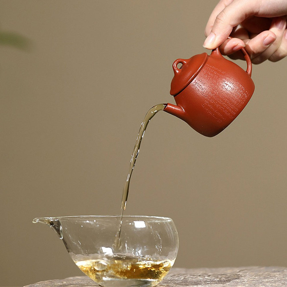 Yixing Teapot Zhu Ni Red Clay Calligraphy Carved 100ml