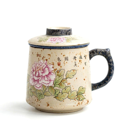 Tea Cup with Infuser Ceramic Flint Red Peony 430ml Lid