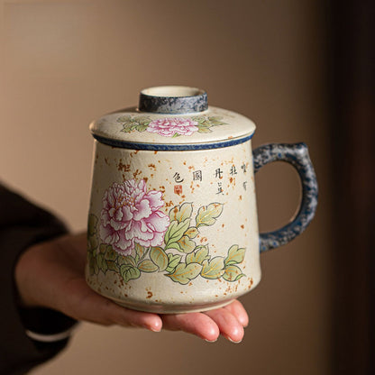 Tea Cup with Infuser Ceramic Flint Red Peony 430ml Lid