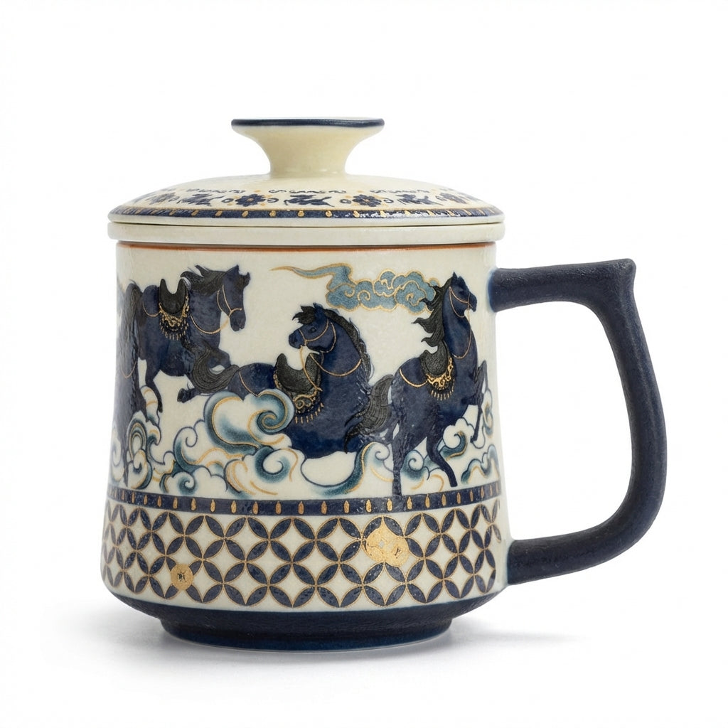 Ceramic Tea Cup with Infuser & Lid – Galloping Horse