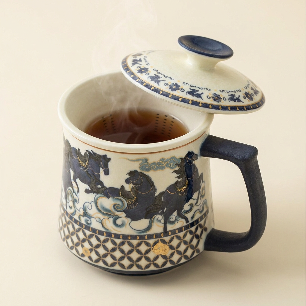 Ceramic Tea Cup with Infuser & Lid – Galloping Horse