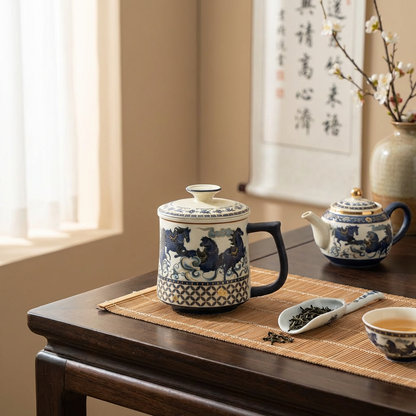 Ceramic Tea Cup with Infuser & Lid – Galloping Horse