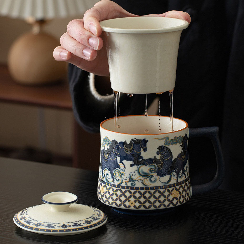 Ceramic Tea Cup with Infuser & Lid – Galloping Horse