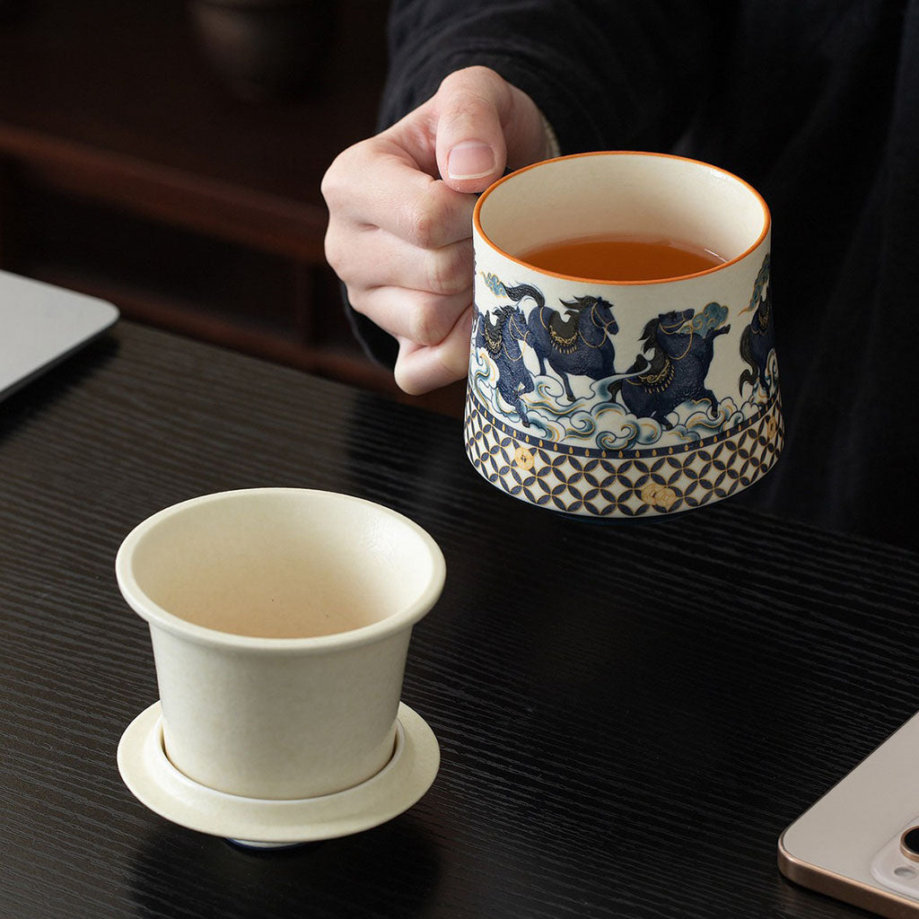 Ceramic Tea Cup with Infuser & Lid – Galloping Horse