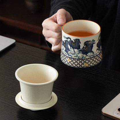 Ceramic Tea Cup with Infuser & Lid – Galloping Horse