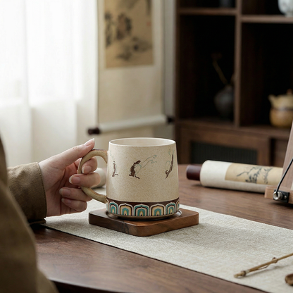 Ceramic Tea Cup with Infuser – Dunhuang Flying Apsaras Mug with Lid & Wood Base