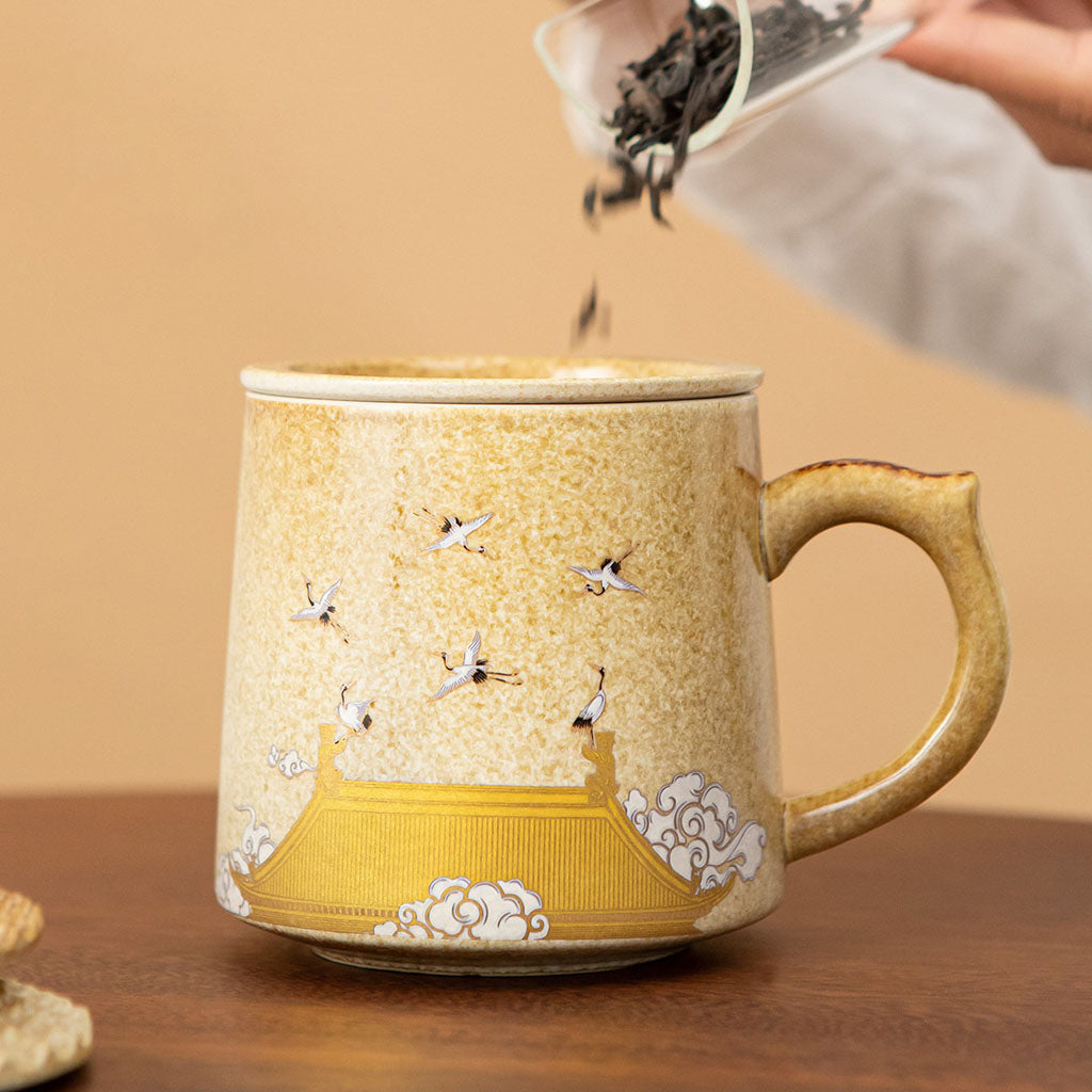 Palace Museum Teacup Auspicious Crane | Ceramic Infuser Cup