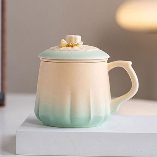 Ceramic Tea Cup with Infuser & Lid | Green Gradient Glaze