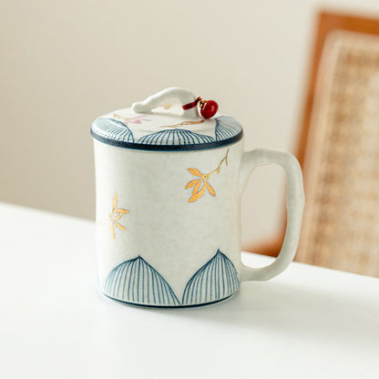 Ceramic Tea Cup Bamboo White Glaze Orchid Gold Mountain 190ml