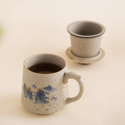 Tea Cup with Infuser Ceramic Landscape Blue White 400ml