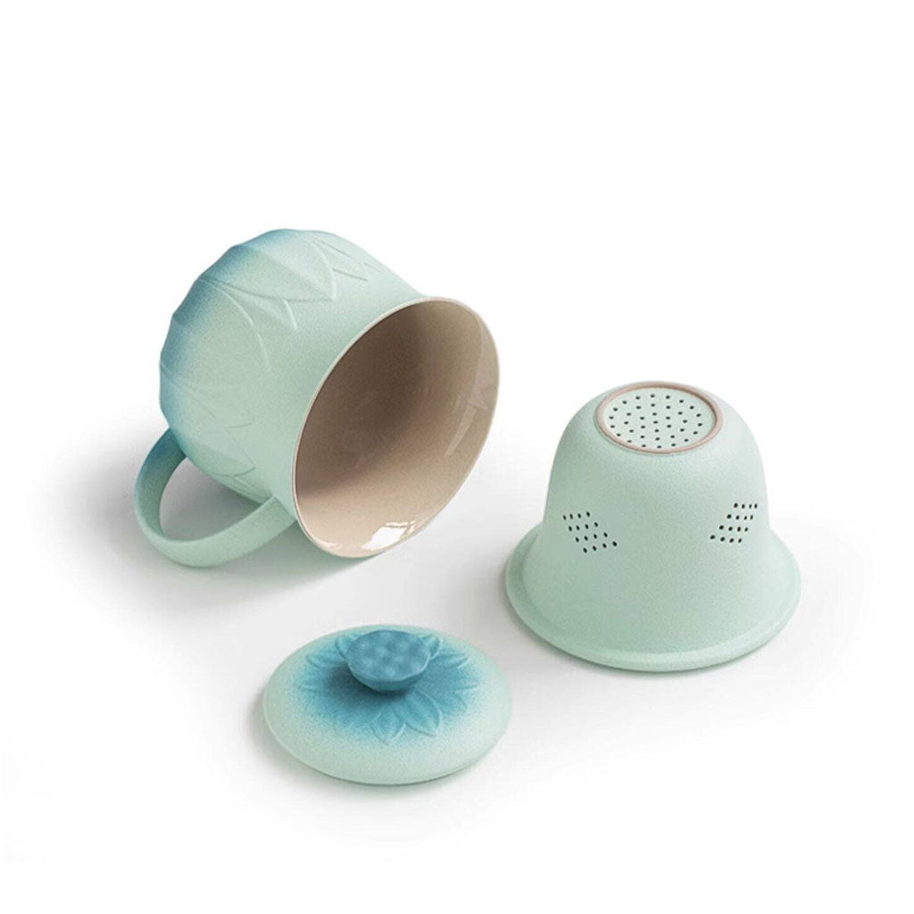 Lotus Tea Cup with Infuser & Lid | Gradient Blue Ceramic