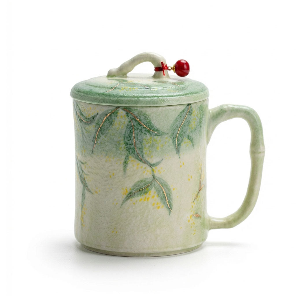 Ceramic Tea Cup Bamboo Green Glaze Osmanthus Gold 190ml