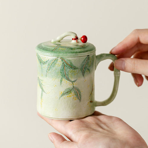 Ceramic Tea Cup Bamboo Green Glaze Osmanthus Gold 190ml