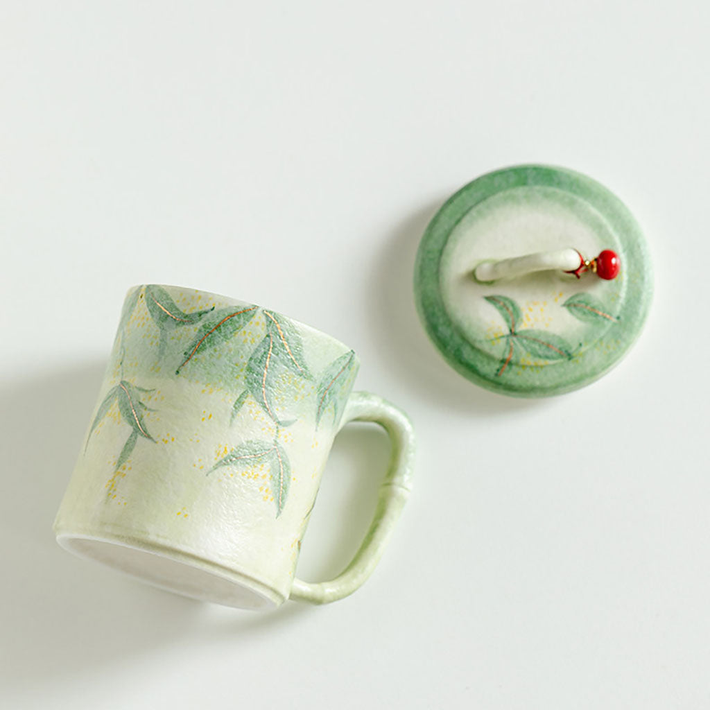 Ceramic Tea Cup Bamboo Green Glaze Osmanthus Gold 190ml
