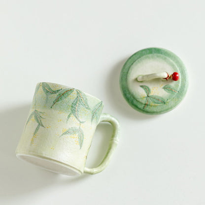 Ceramic Tea Cup Bamboo Green Glaze Osmanthus Gold 190ml