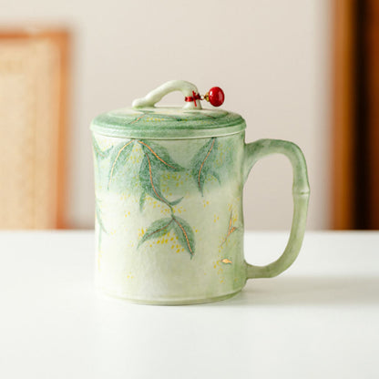 Ceramic Tea Cup Bamboo Green Glaze Osmanthus Gold 190ml