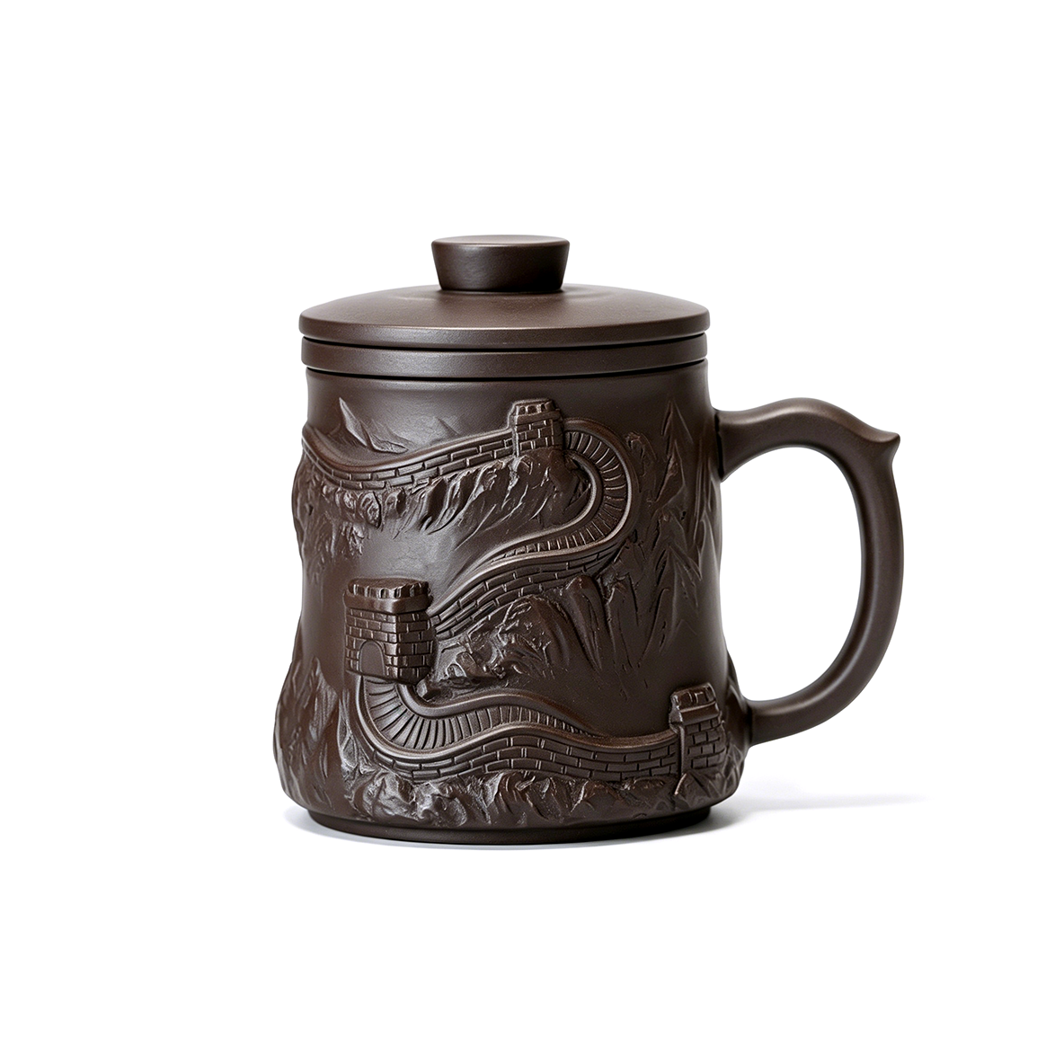 Purple Clay Tea Cup Great Wall Relief Infuser 420ml