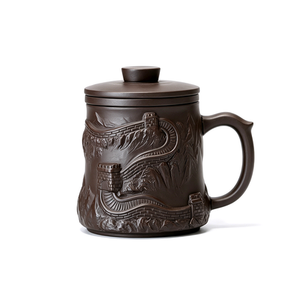 Purple Clay Tea Cup Great Wall Relief Infuser 420ml