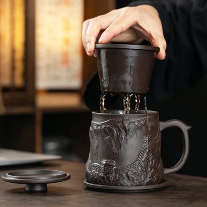 Purple Clay Tea Cup Great Wall Relief Infuser 420ml