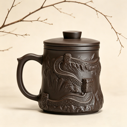 Purple Clay Tea Cup Great Wall Relief Infuser 420ml