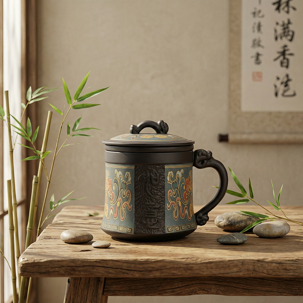 Purple Clay Tea Cup with Infuser Yixing Ruyi 350ml
