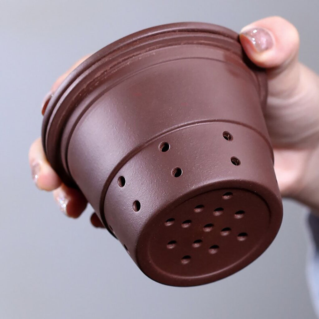 Yixing Purple Clay Tea Cup With Lid Infuser Bamboo Carving