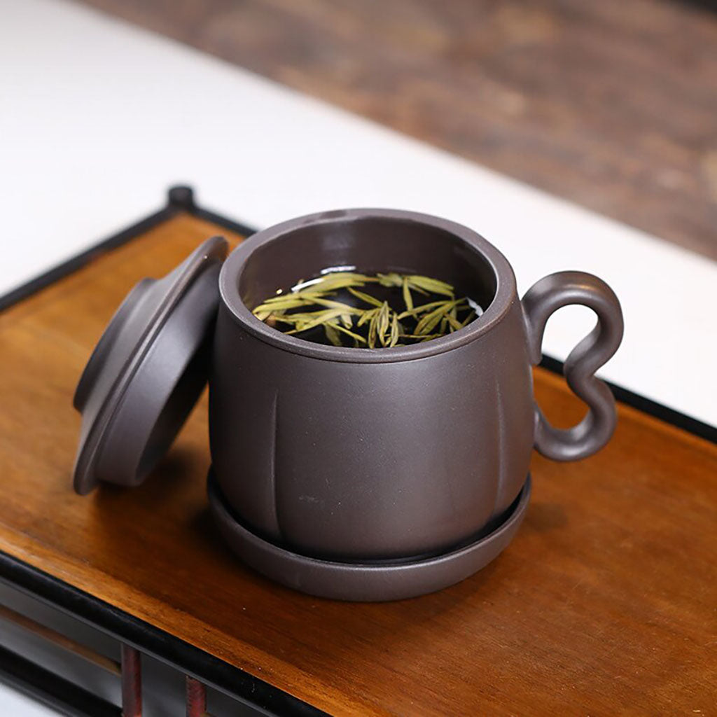 Loose Leaf Tea Cup Yixing Black Clay with Infuser Lid 380ml