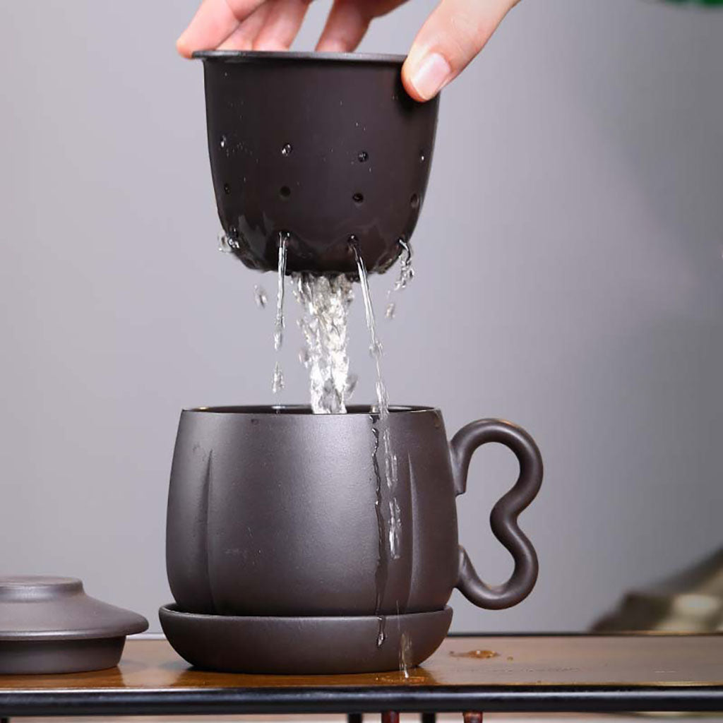 Loose Leaf Tea Cup Yixing Black Clay with Infuser Lid 380ml