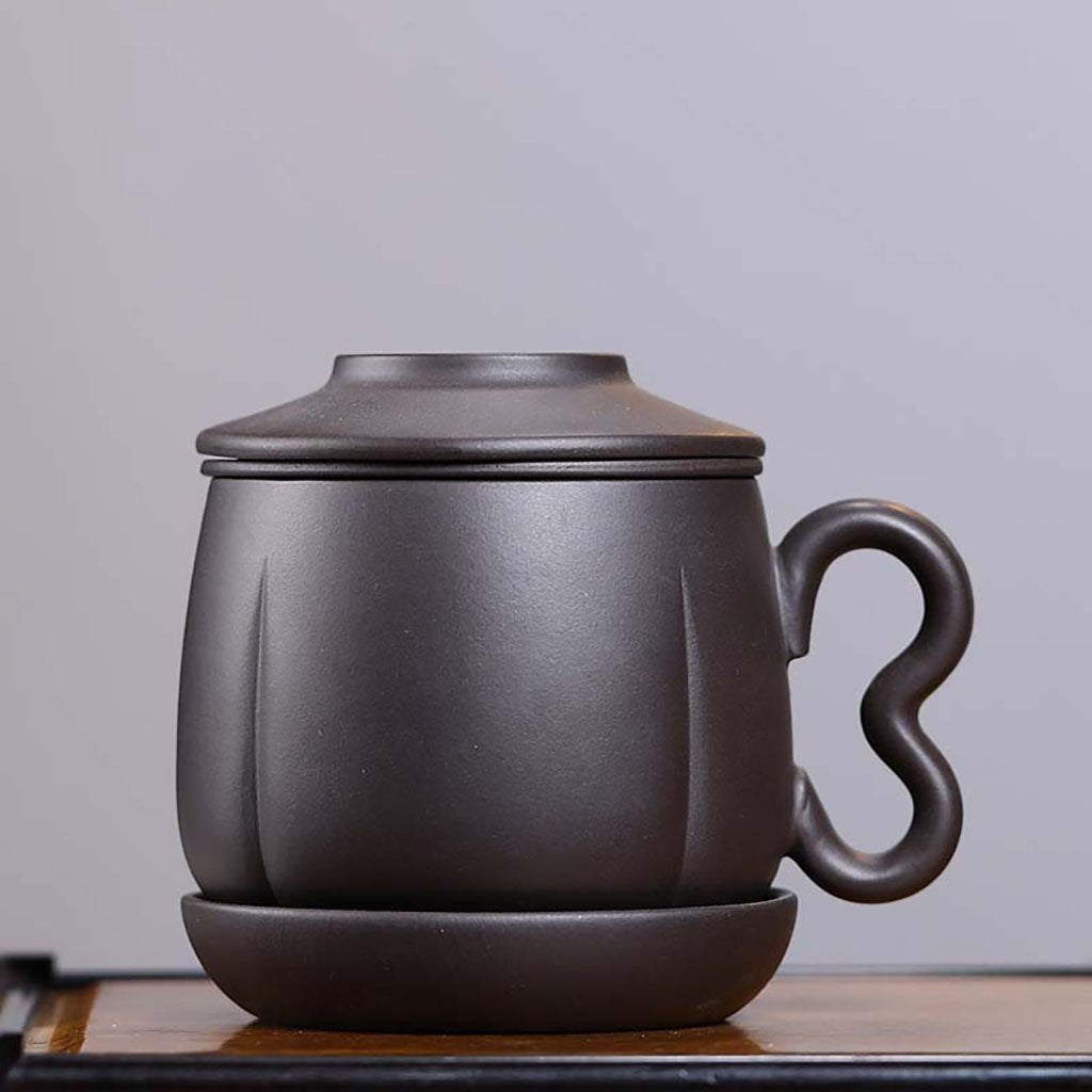 Loose Leaf Tea Cup Yixing Black Clay with Infuser Lid 380ml