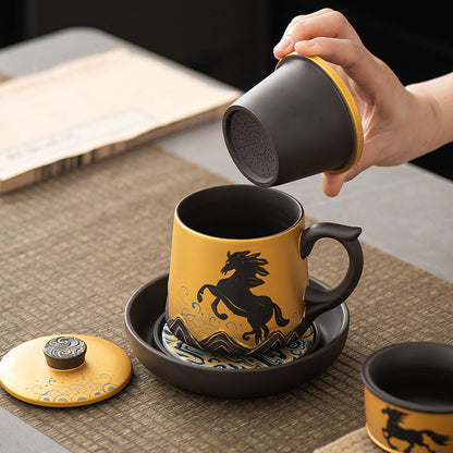Purple Clay Tea Cup Set Galloping Horses – 400ml Infuser & Host Cup