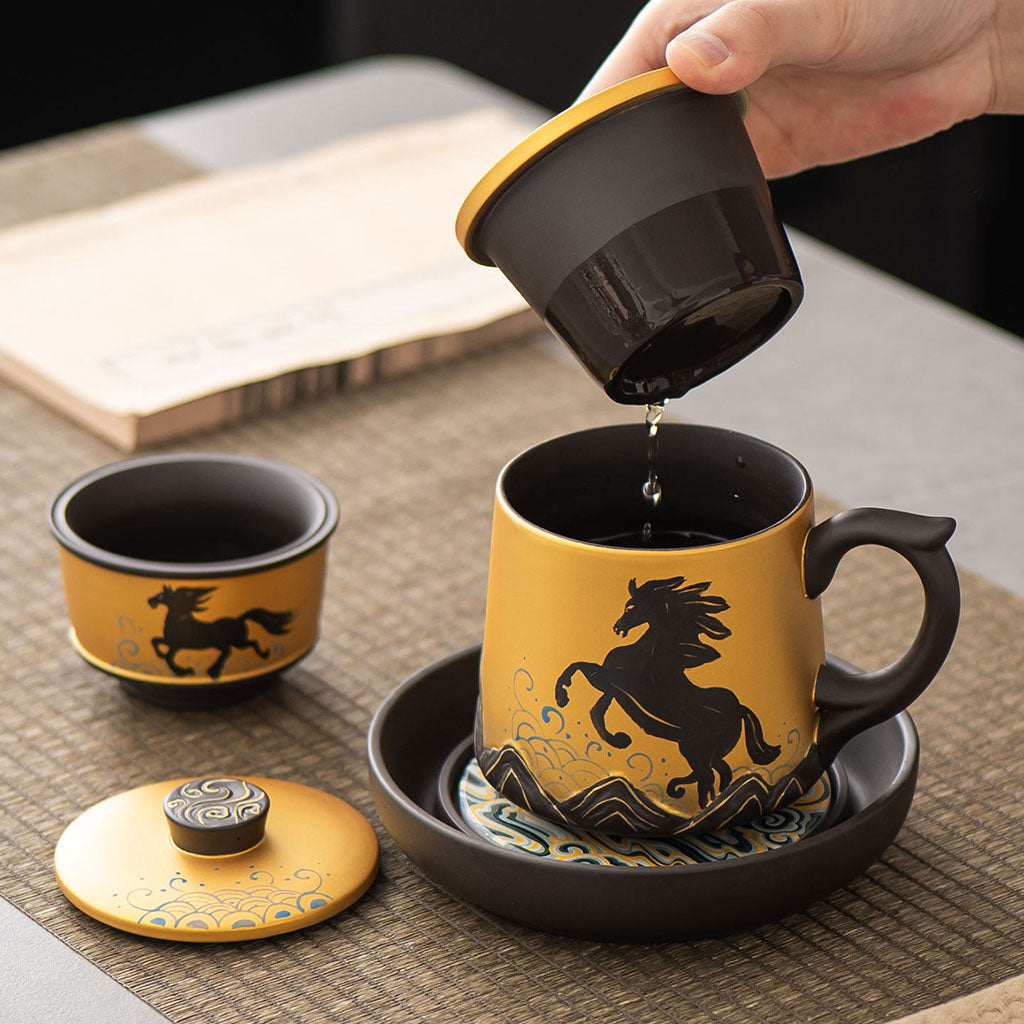Purple Clay Tea Cup Set Galloping Horses – 400ml Infuser & Host Cup
