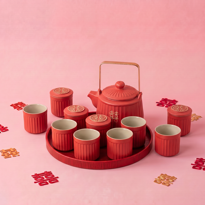 Chinese Wedding Tea Set Double Happiness Red | 12-Piece