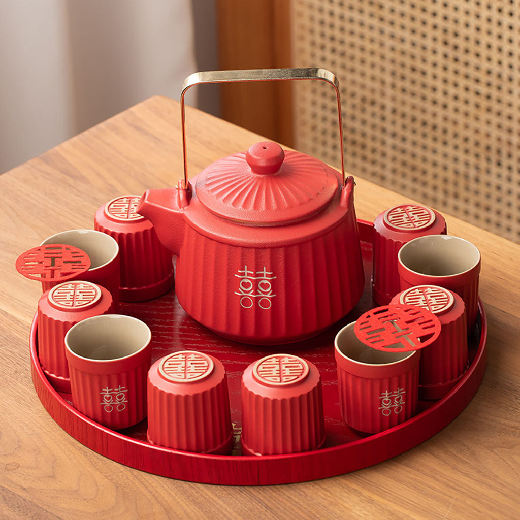 Chinese Wedding Tea Set Double Happiness Red | 12-Piece