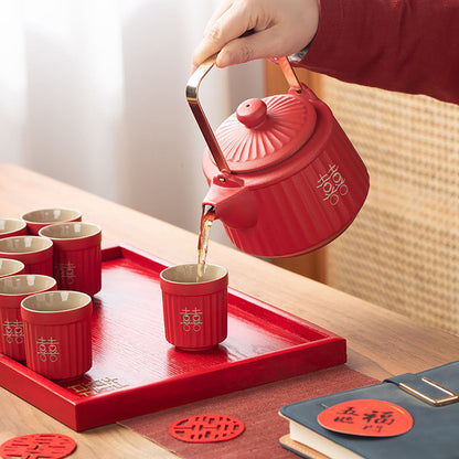 Chinese Wedding Tea Set Double Happiness Red | 12-Piece