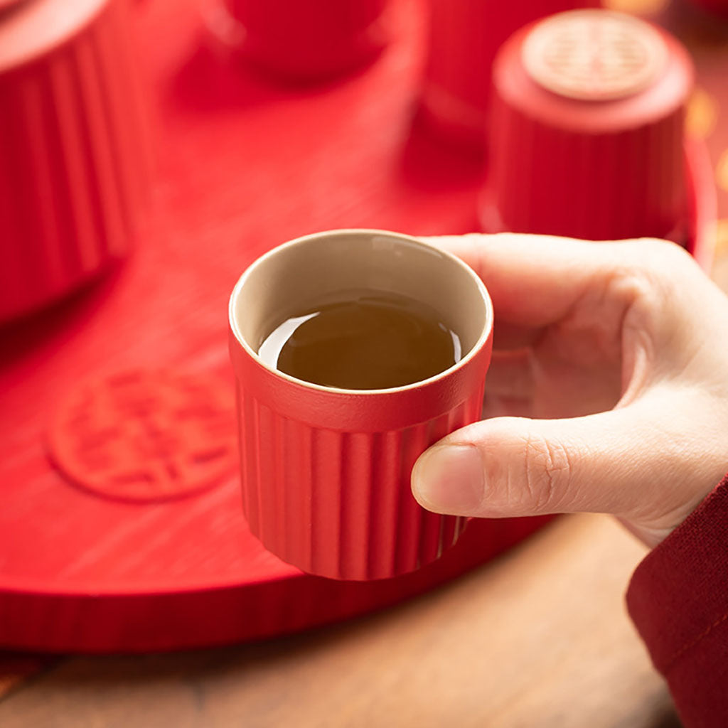 Chinese Wedding Tea Set Double Happiness Red | 12-Piece